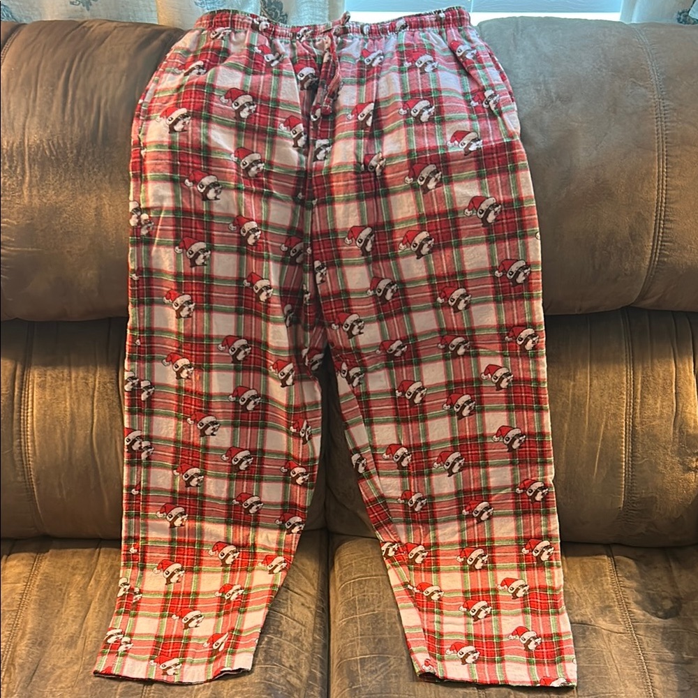 Red Bucees Plaid Pajama Pants with Santa Print